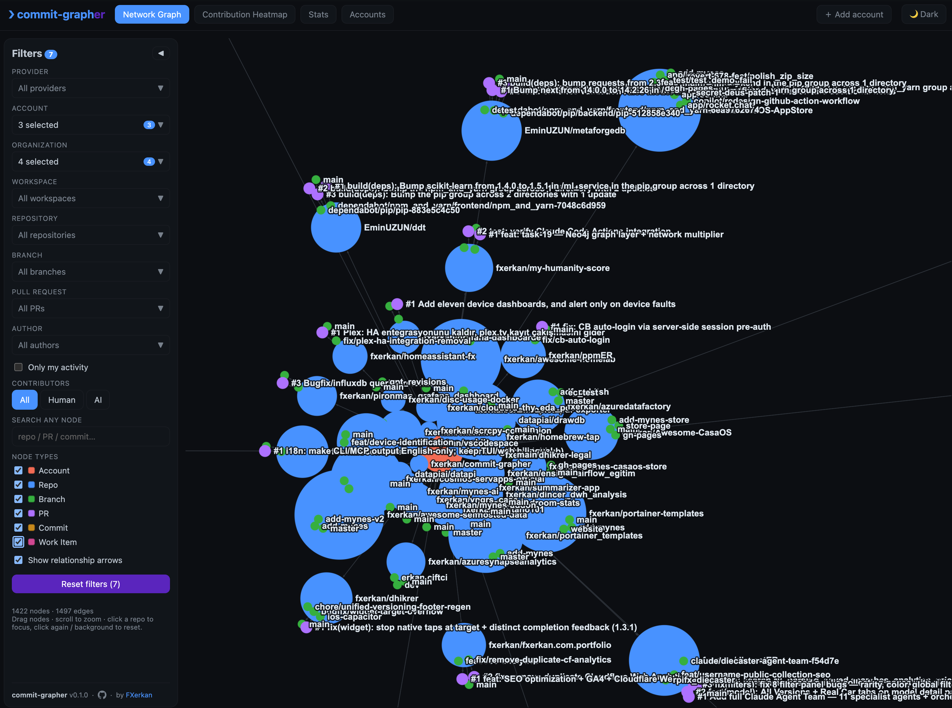 Network Graph, dark theme