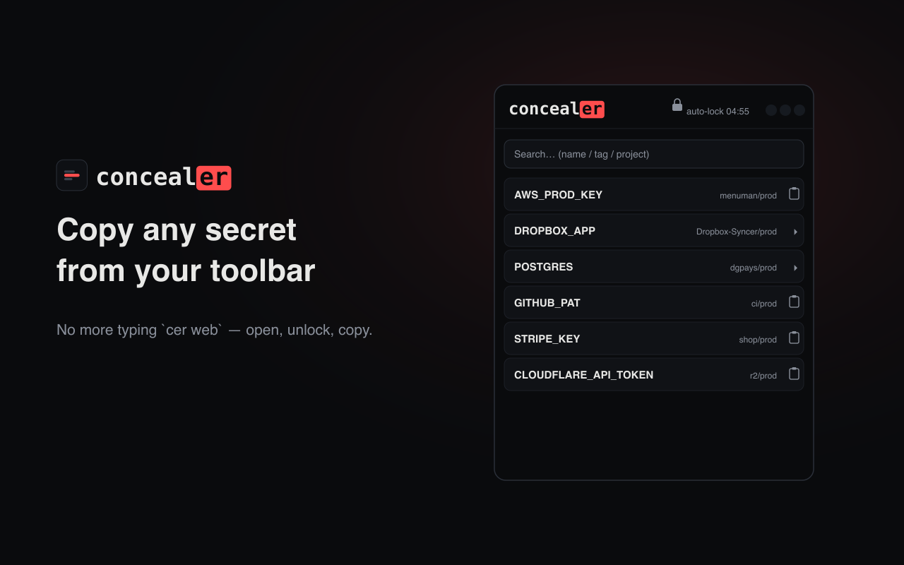 concealer popup — secret list
