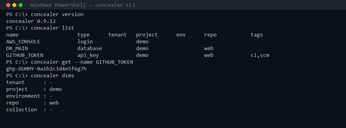 concealer CLI on Windows