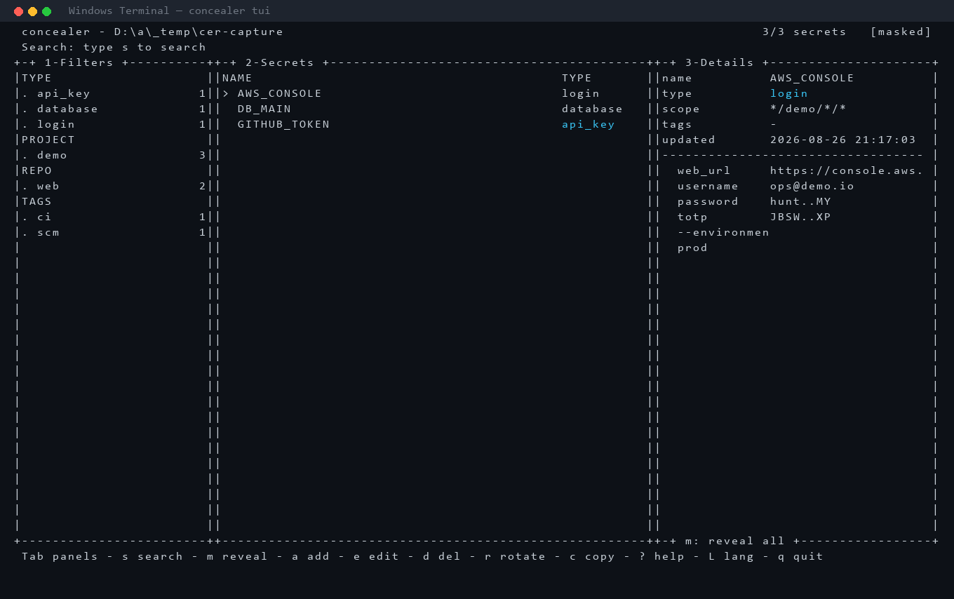 concealer TUI on Windows (windows-curses)